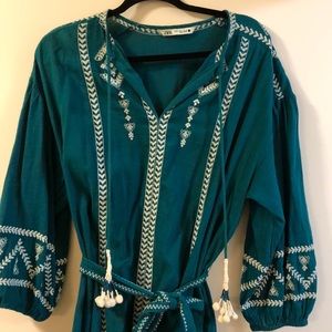 Zara Teal Embroidered Dress